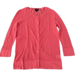 Talbots Rose Pink Open Knit Pointelle Cardigan Sweater Pima Cotton Lightweight M